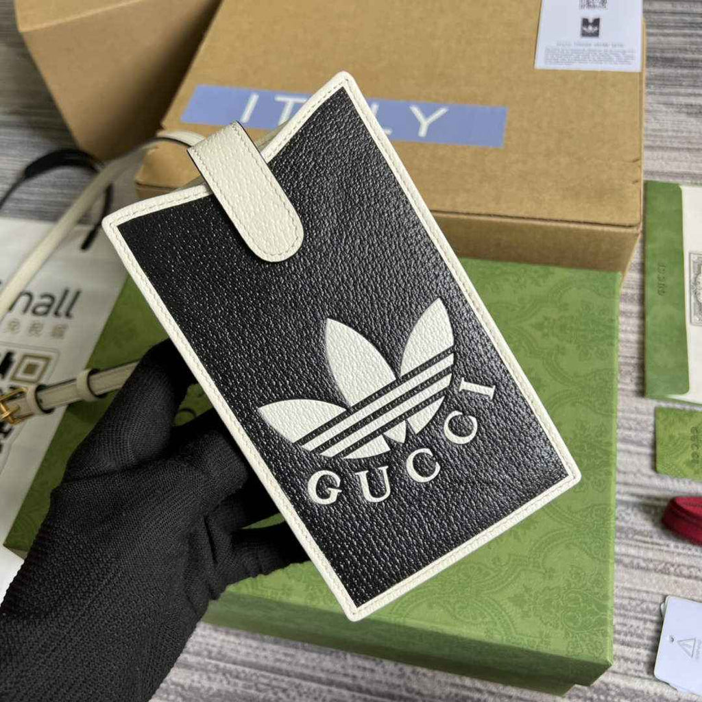 adidas x Gucci phone case 702203 Black and off-white leather