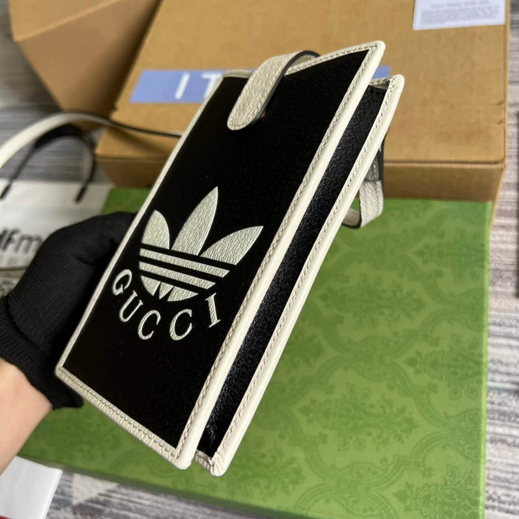 adidas x Gucci phone case 702203 Black and off-white leather