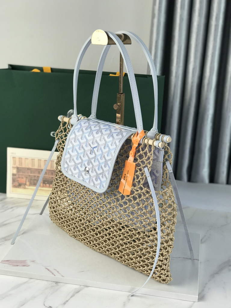 Goyard Aligre Bag, GY120182 Raffia White Leather