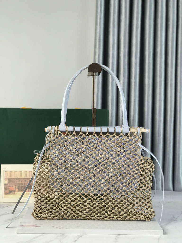 Goyard Aligre Bag, GY120182 Raffia White Leather
