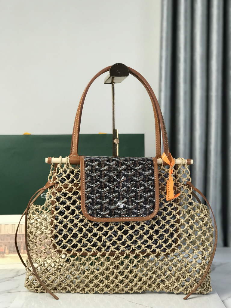 Goyard Aligre Bag, GY120182 Raffia Brown Leather