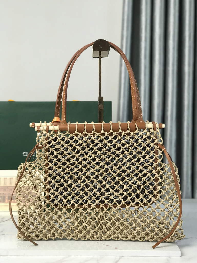 Goyard Aligre Bag, GY120182 Raffia Brown Leather