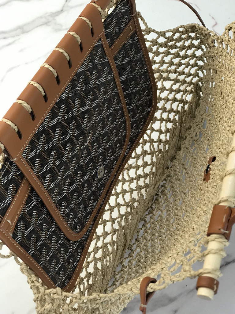 Goyard Aligre Bag, GY120182 Raffia Brown Leather