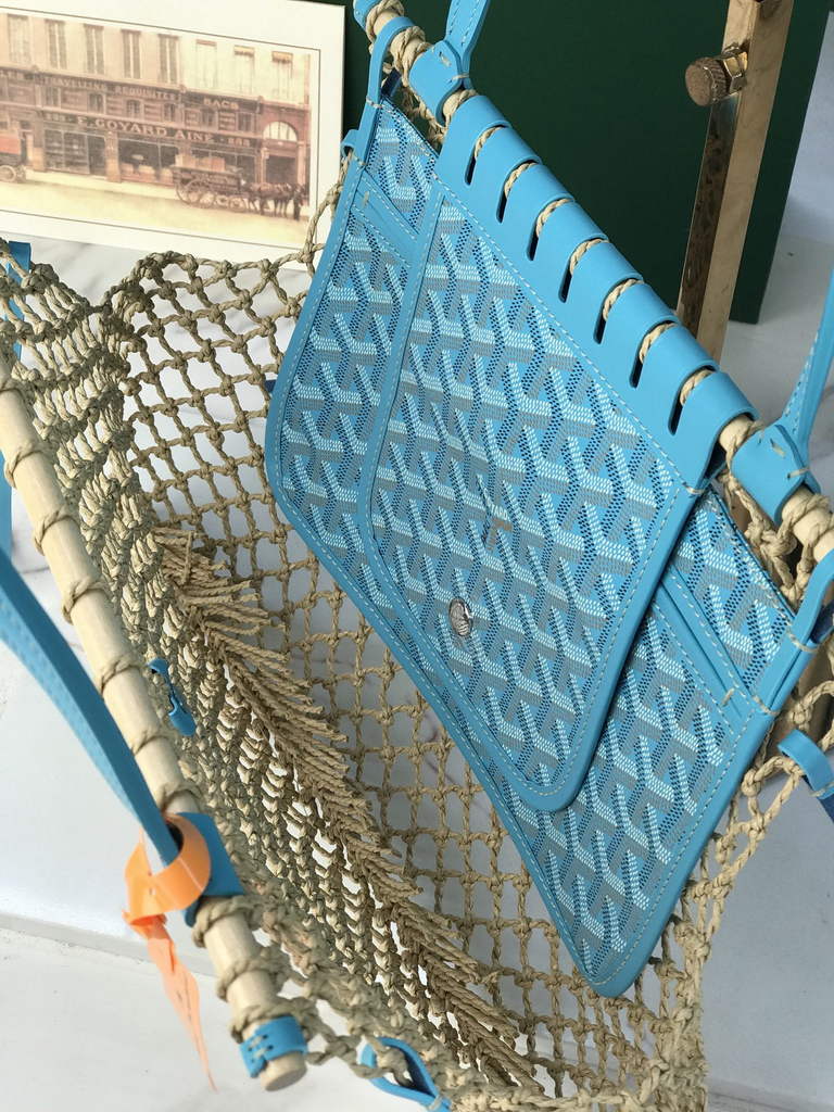 Goyard Aligre Bag, GY120182 Raffia Light Blue Leather