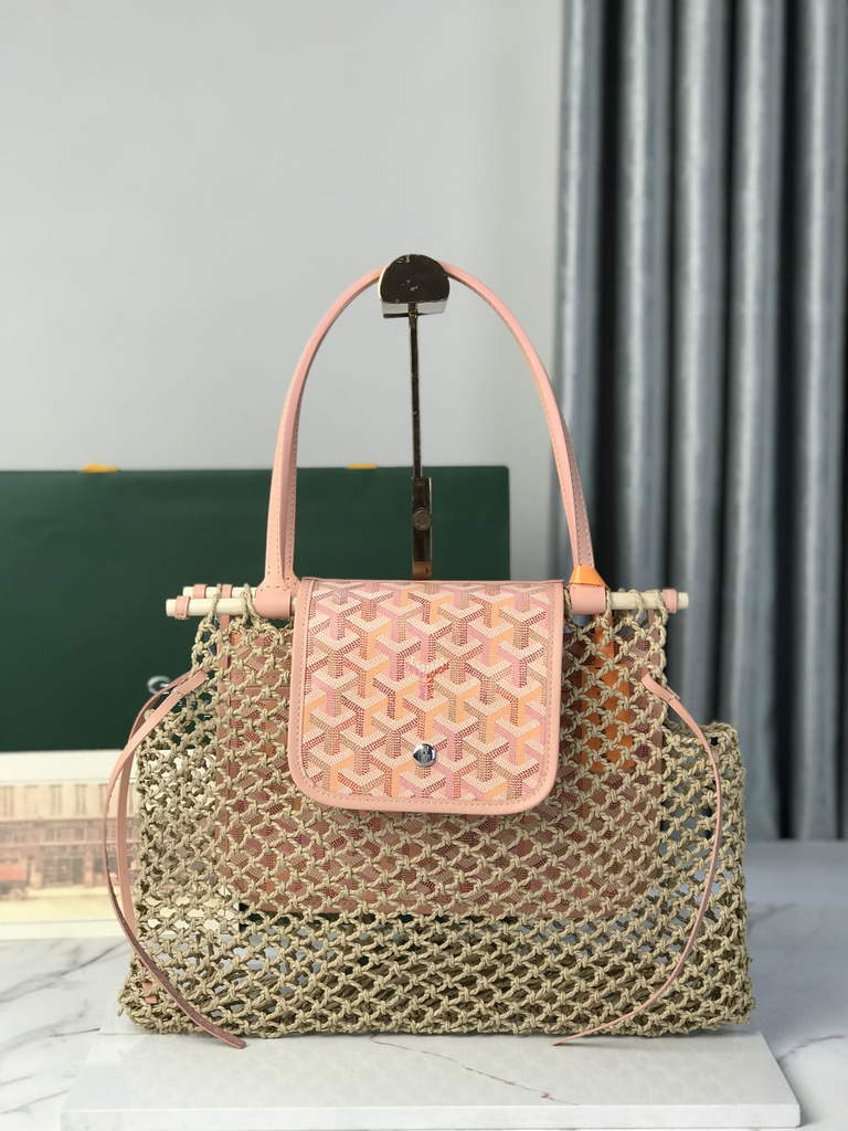 Goyard Aligre Bag, GY120182 Raffia Pink Leather
