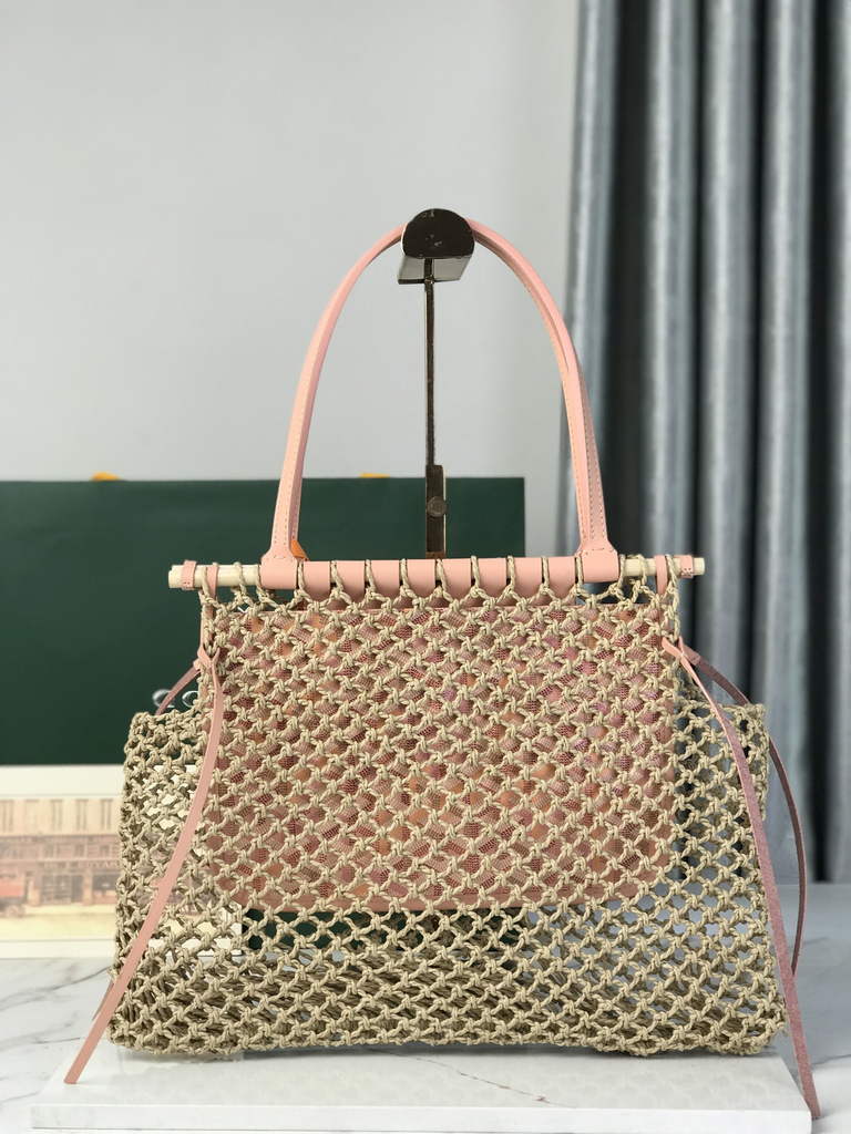 Goyard Aligre Bag, GY120182 Raffia Pink Leather