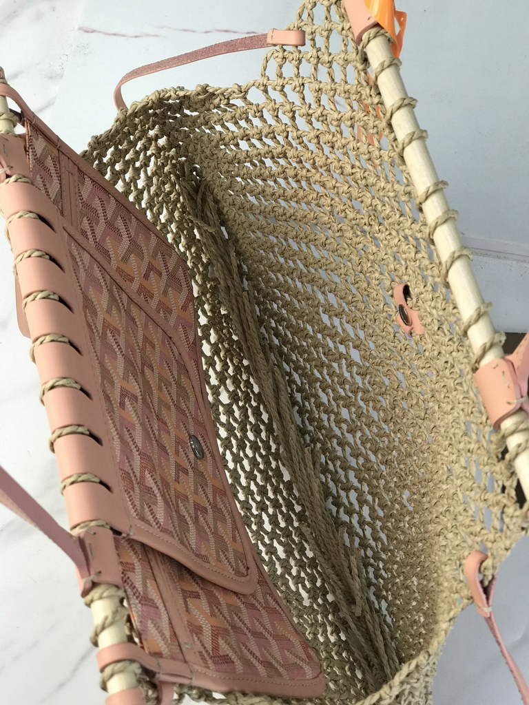 Goyard Aligre Bag, GY120182 Raffia Pink Leather