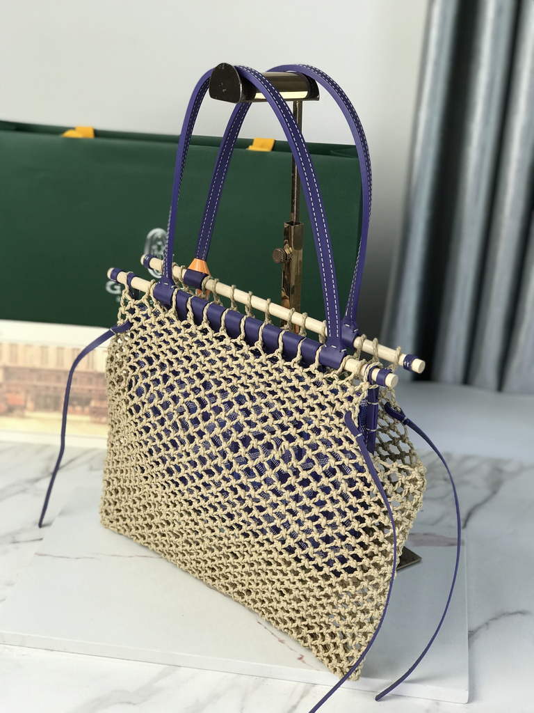 Goyard Aligre Bag, GY120182 Raffia Blue Leather