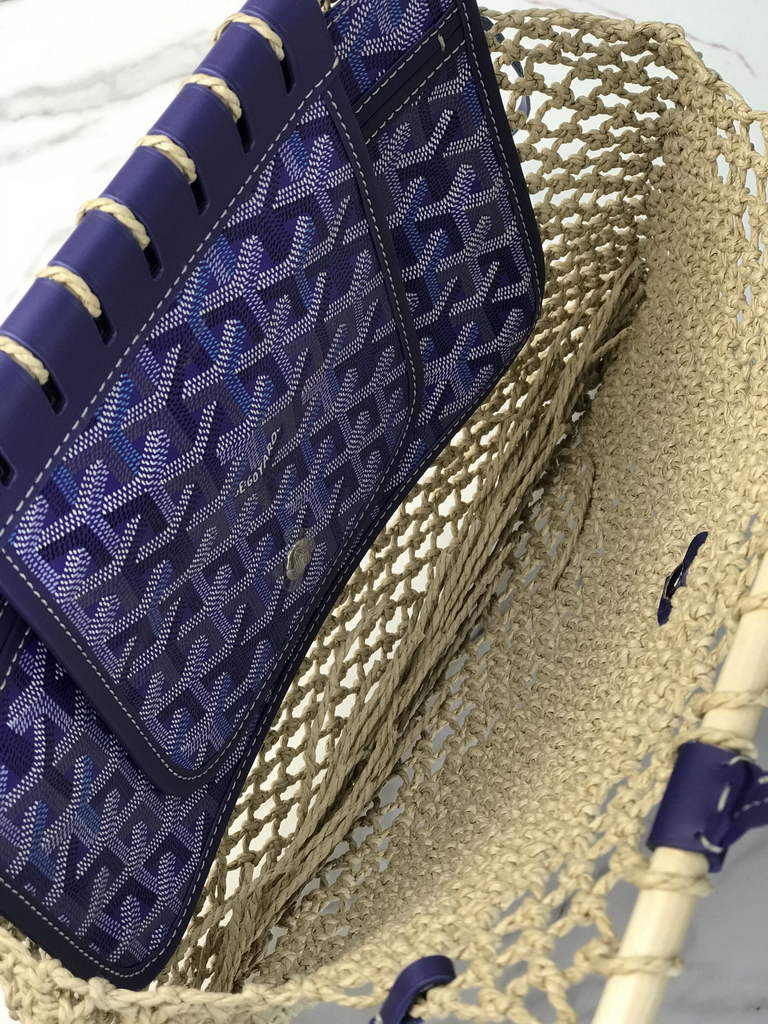 Goyard Aligre Bag, GY120182 Raffia Blue Leather