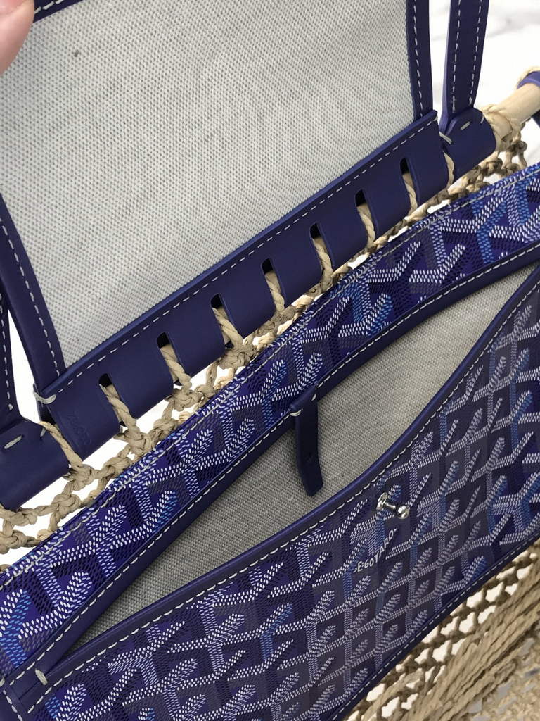Goyard Aligre Bag, GY120182 Raffia Blue Leather
