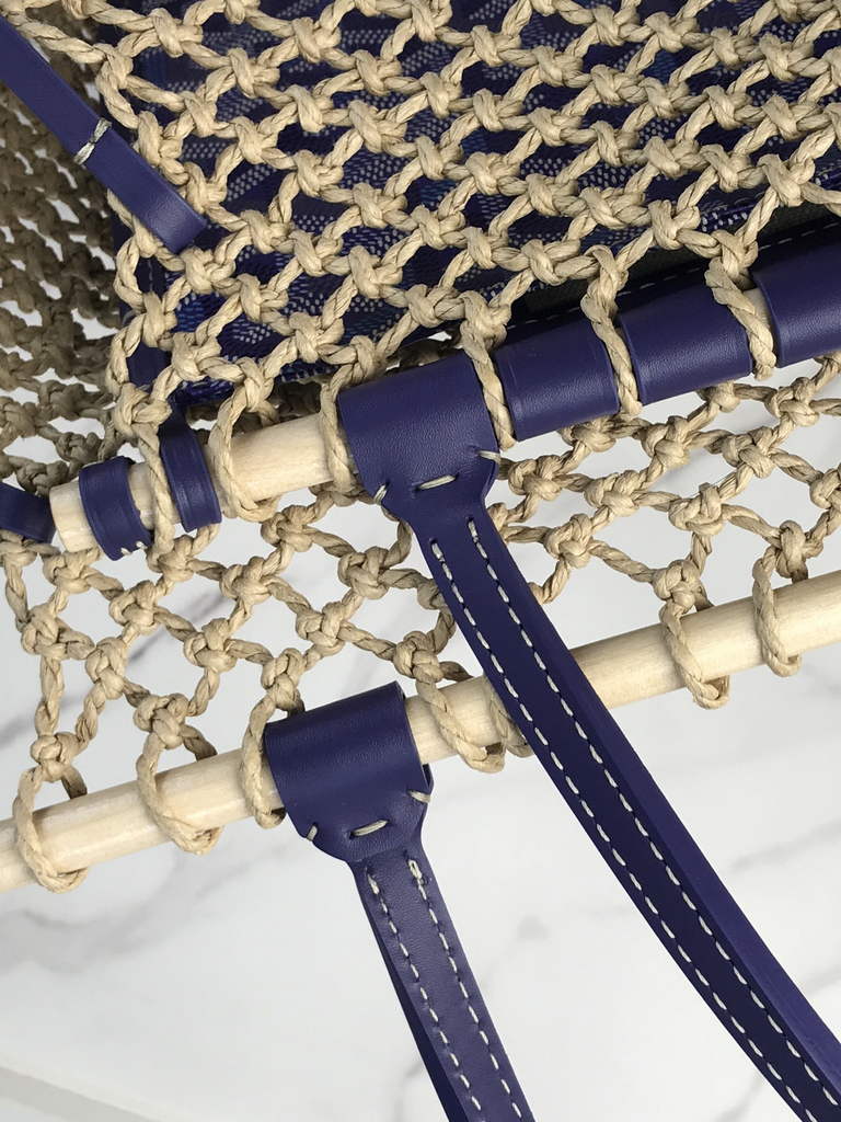 Goyard Aligre Bag, GY120182 Raffia Blue Leather