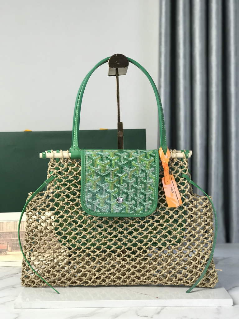 Goyard Aligre Bag, GY120182 Raffia Green Leather