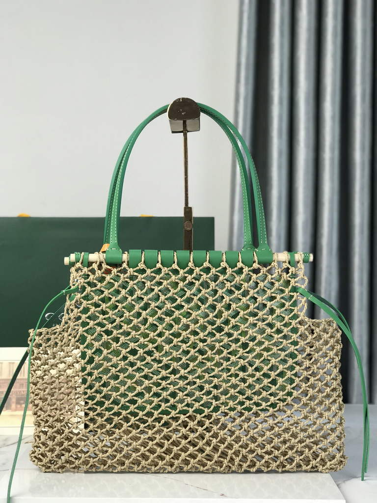 Goyard Aligre Bag, GY120182 Raffia Green Leather