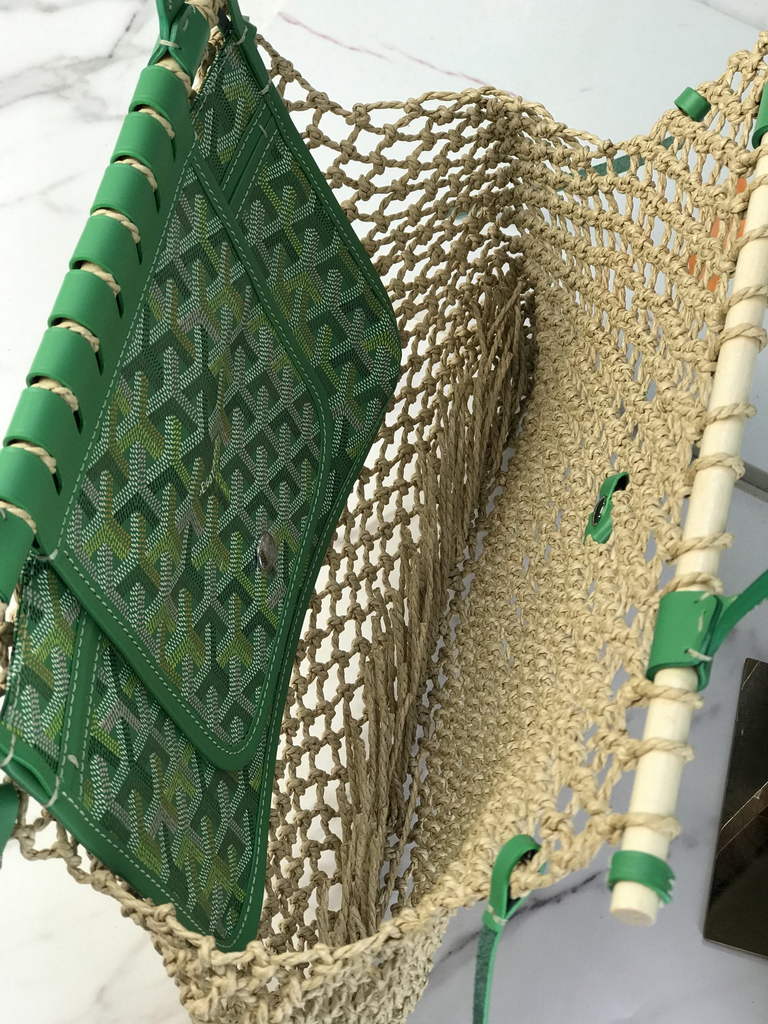 Goyard Aligre Bag, GY120182 Raffia Green Leather