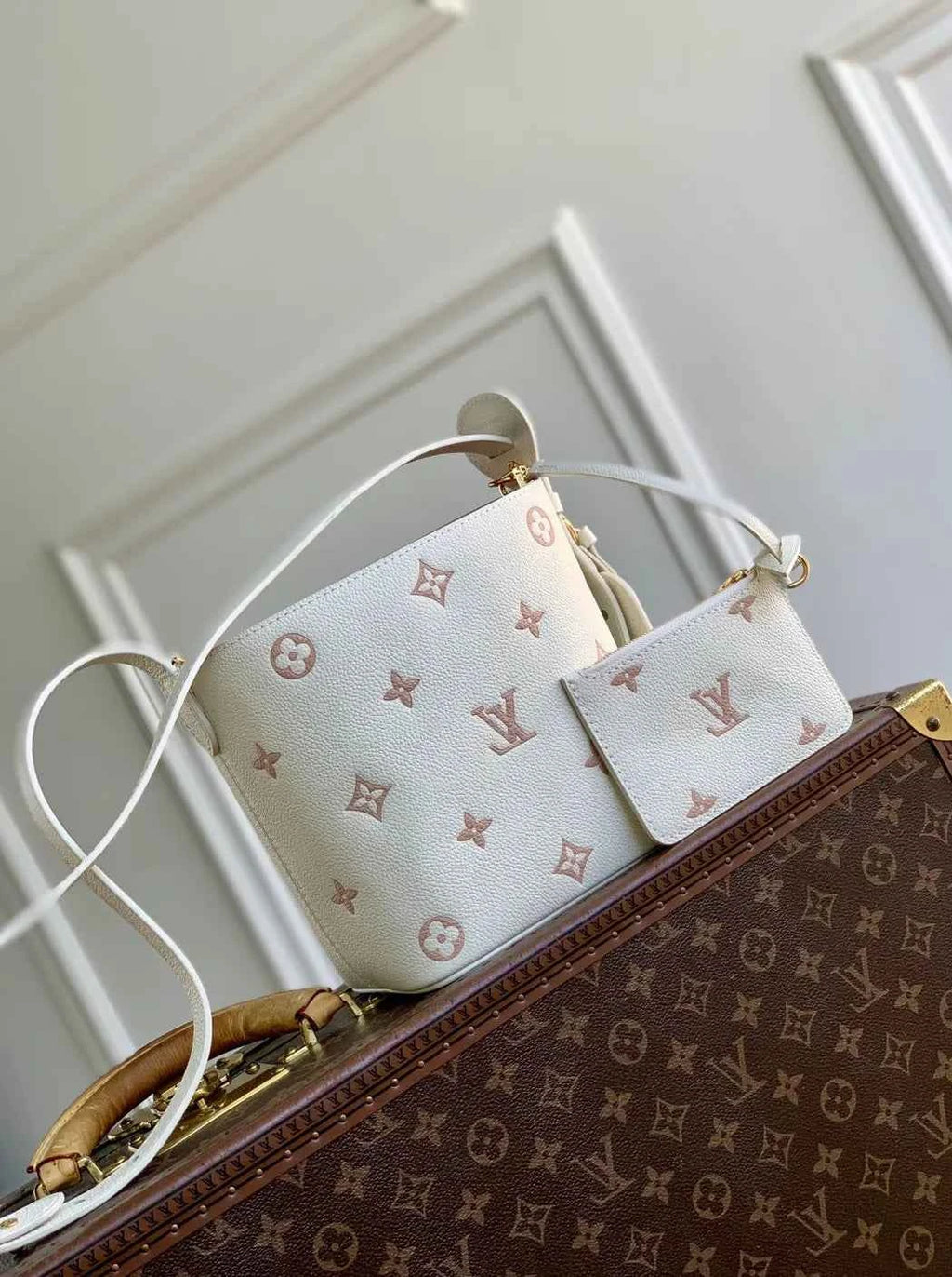 Louis Vuitton All In BB, M28315 Milky White Peach Cowhide leather
