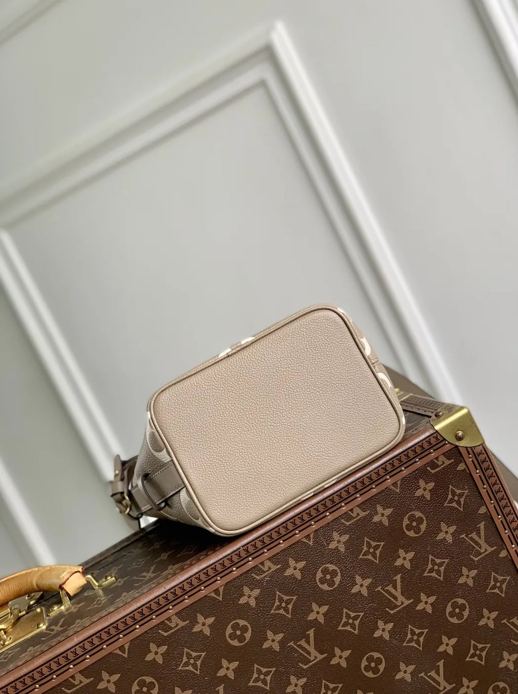 Louis Vuitton All In BB, M13045 Taupe Gray Cream White Leather