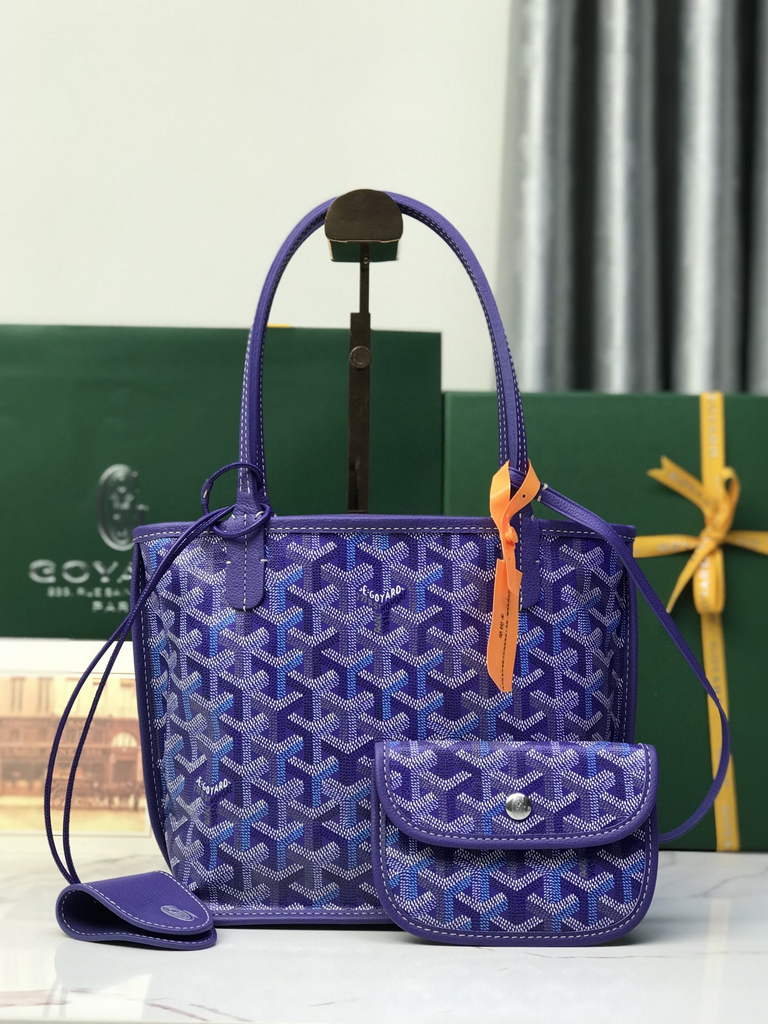 Goyard Anjou Mini Tote Bag, GY020660 Leather Dark Blue