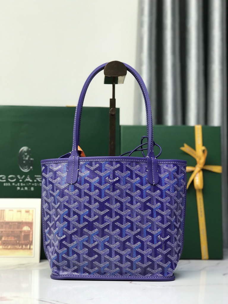 Goyard Anjou Mini Tote Bag, GY020660 Leather Dark Blue