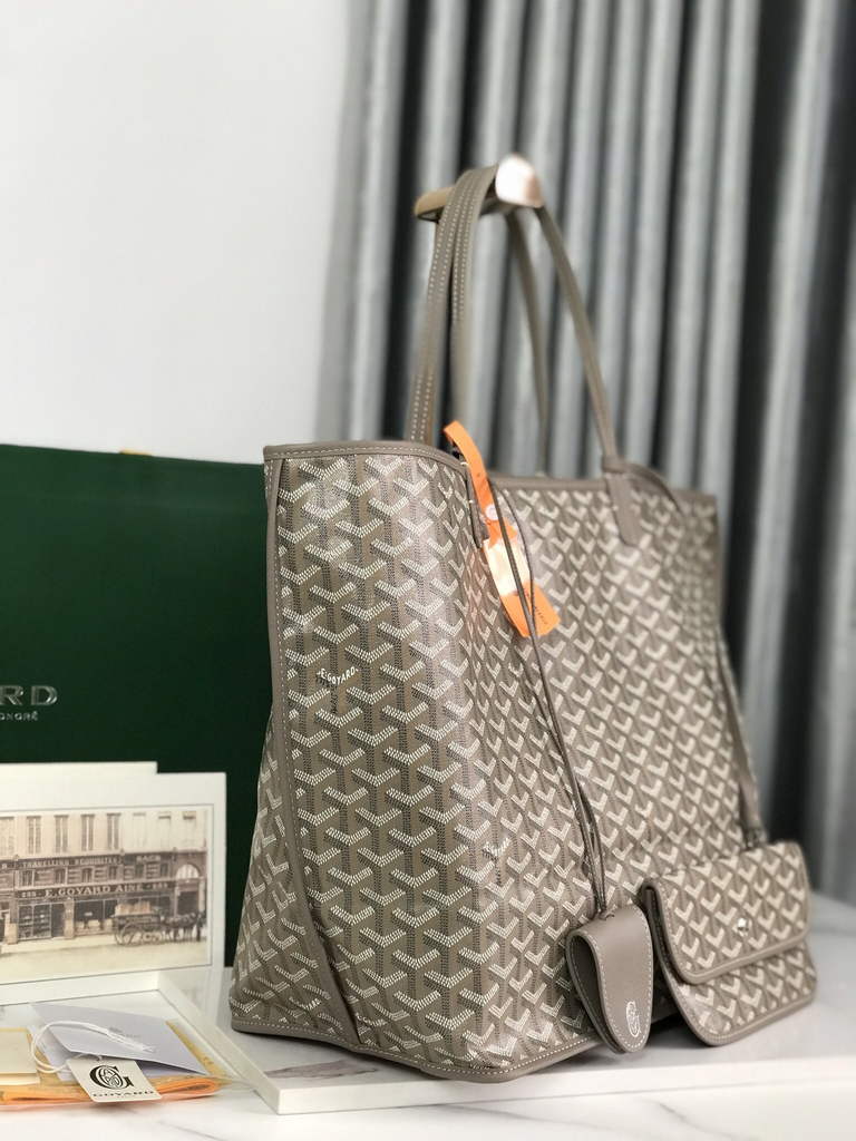 Goyard Anjou GM Tote Bag, GY020661 Leather Light Gray