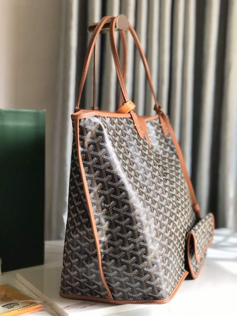 Goyard Anjou GM Tote Bag, GY020661 Leather Brown