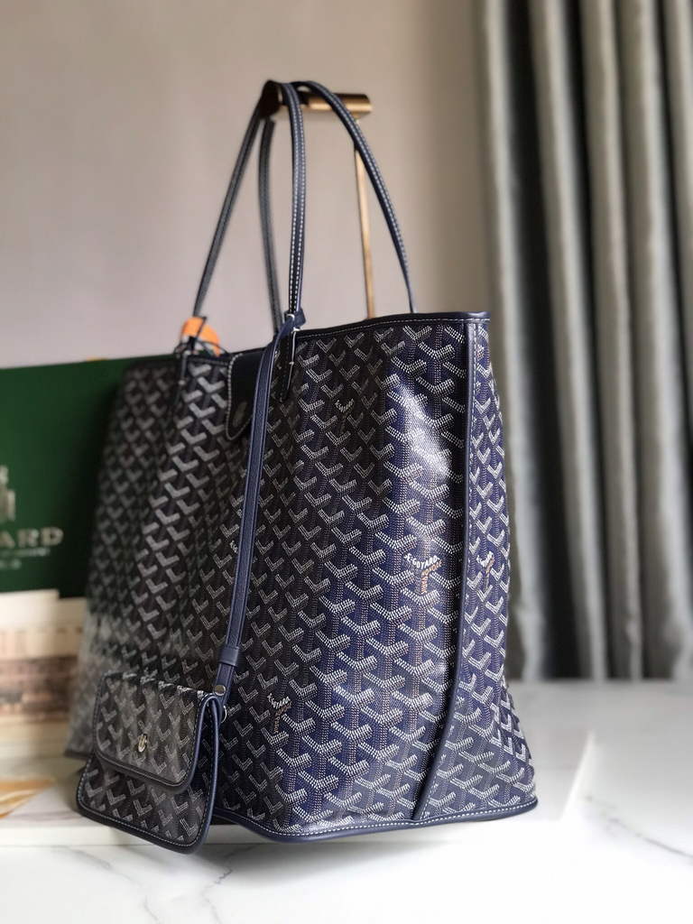 Goyard Anjou GM Tote Bag, GY020661 Leather Navy