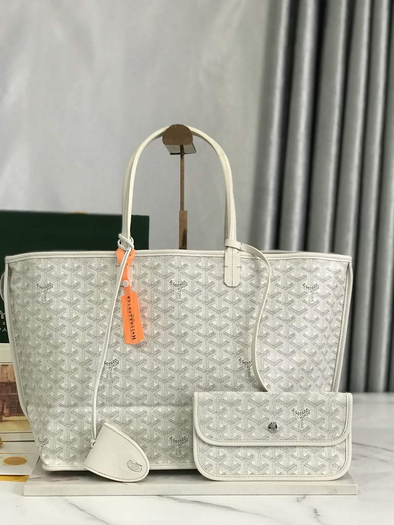 Goyard Anjou PM Tote Bag, GY020662 Leather White