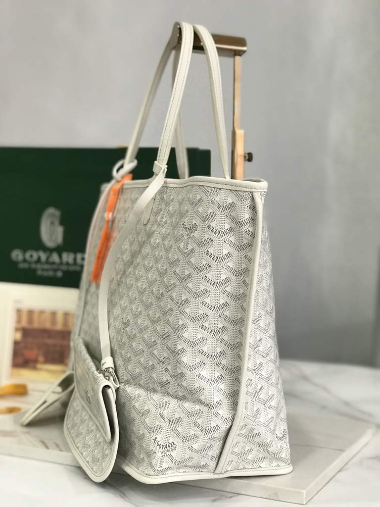 Goyard Anjou PM Tote Bag, GY020662 Leather White