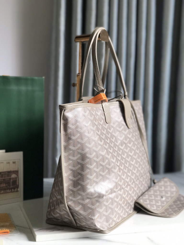 Goyard Anjou PM Tote Bag, GY020662 Leather Light Gray