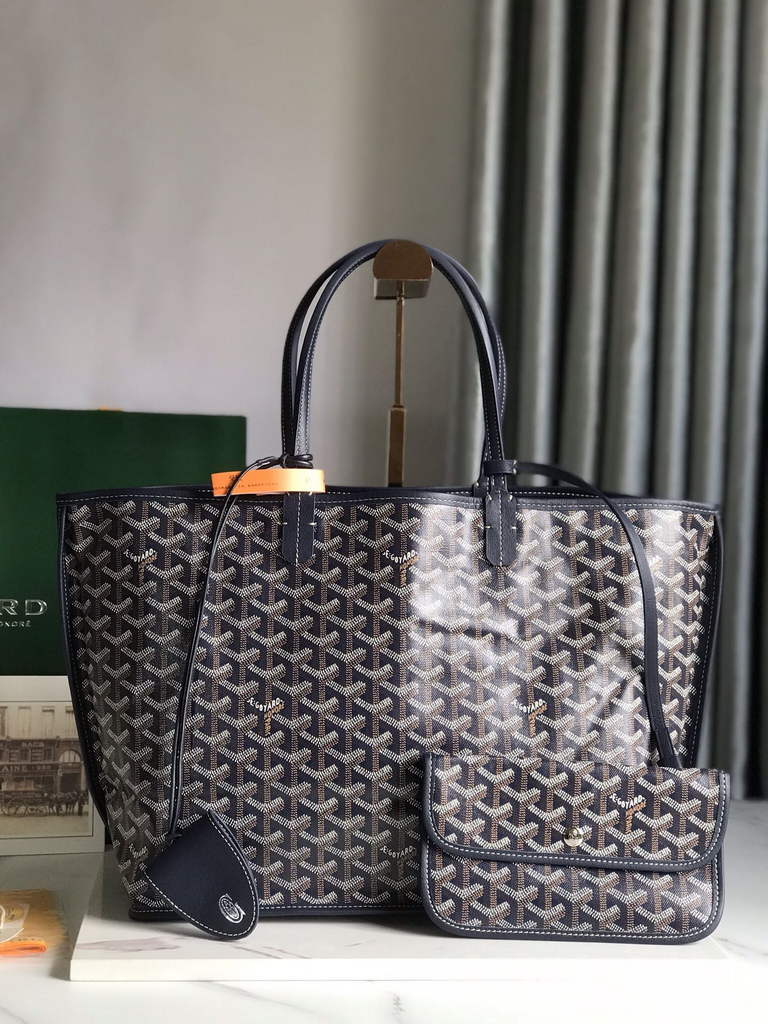 Goyard Anjou PM Tote Bag, GY020662 Leather Navy