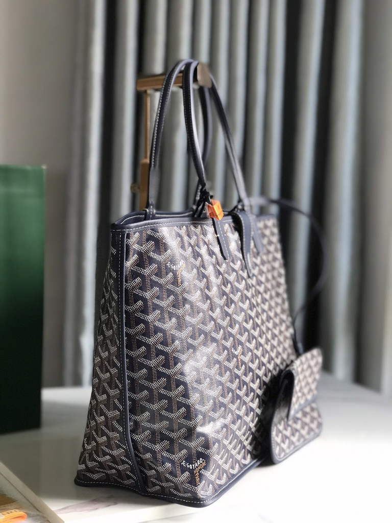 Goyard Anjou PM Tote Bag, GY020662 Leather Navy