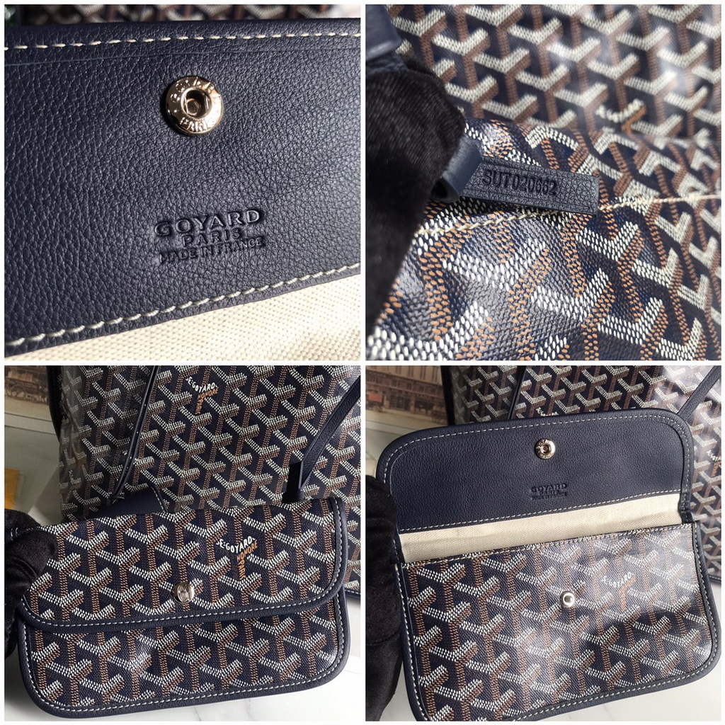 Goyard Anjou PM Tote Bag, GY020662 Leather Navy