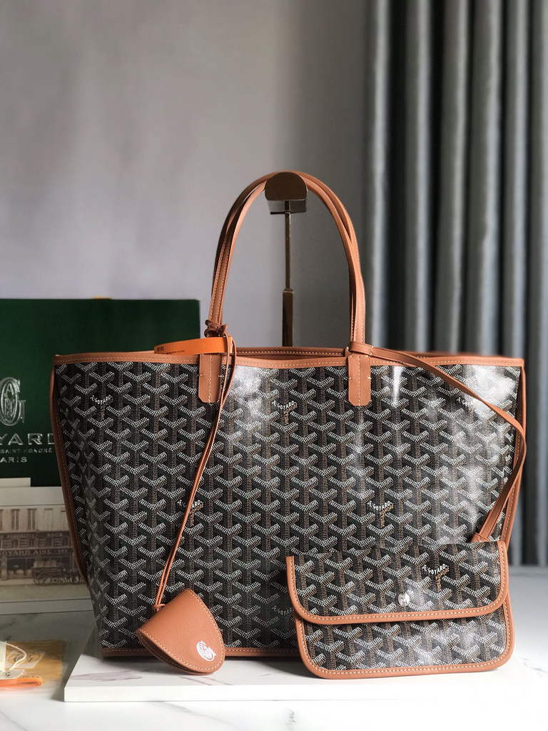 Goyard Anjou PM Tote Bag, GY020662 Leather Brown