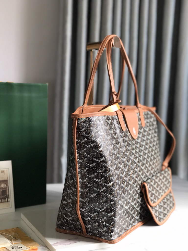 Goyard Anjou PM Tote Bag, GY020662 Leather Brown
