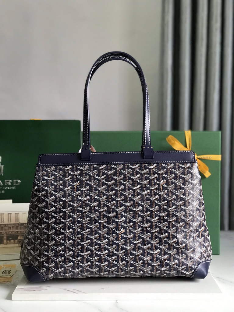Goyard Bellechasse Biaude PM Tote Bag, GY020161 Navy Canvas