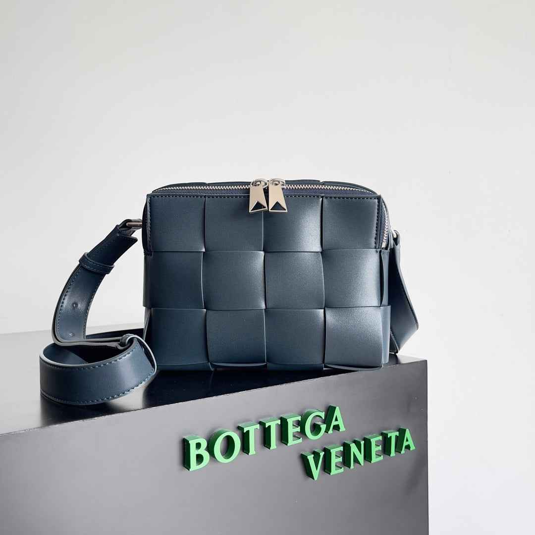 Bottega Veneta Cassette Camera Bag 730027 Calfskin Navy Blue