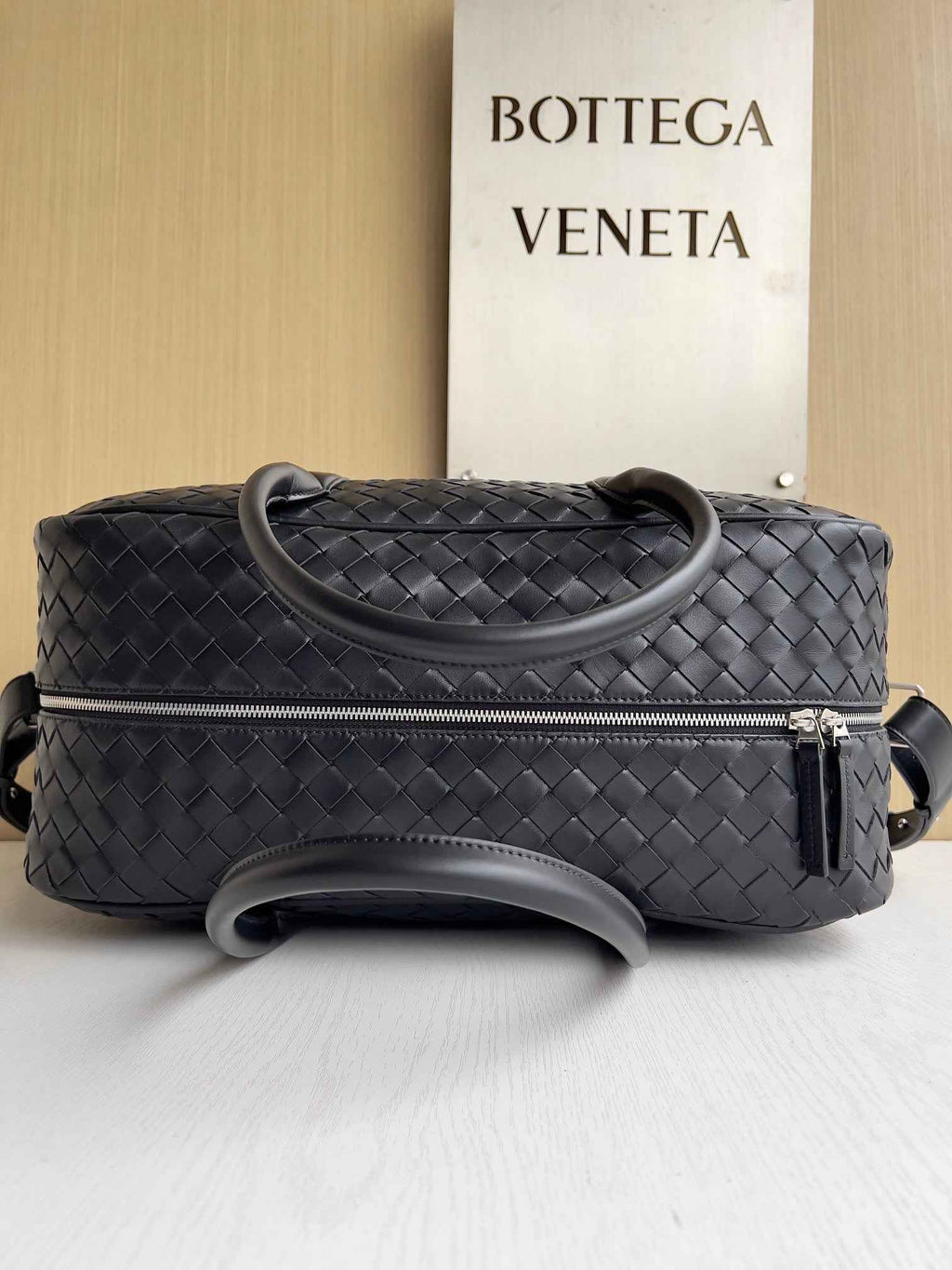 Bottega Veneta Getaway Medium Weekender 766372 Calfskin Black