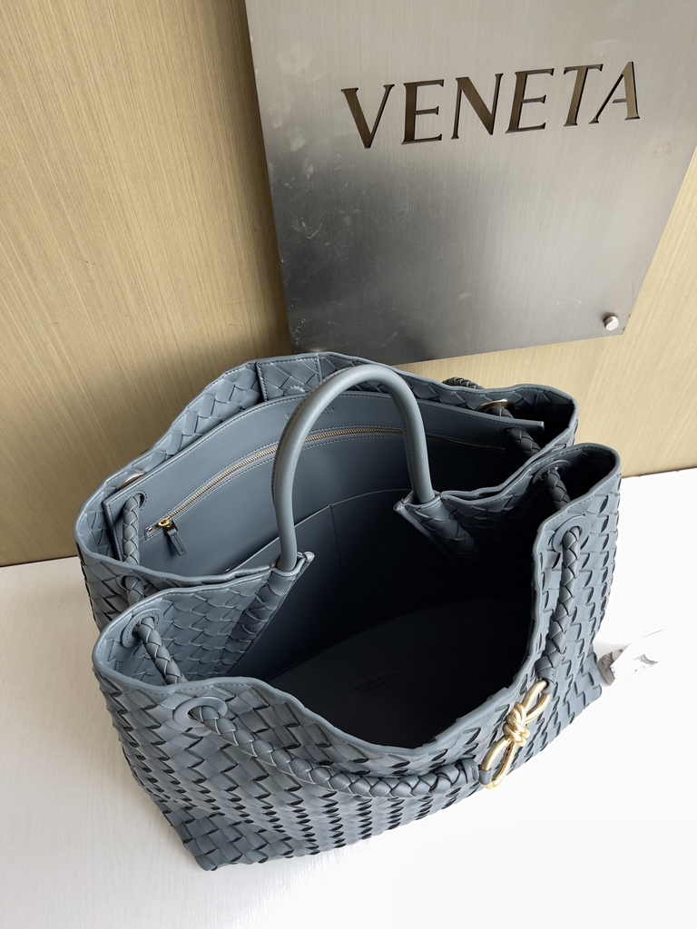 Bottega Veneta Large Andiamo Bag 766019 Gray Lambskin bonded Intrecciato