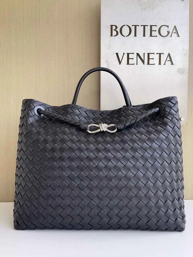 Bottega Veneta Large Andiamo Bag 766019 Black Lambskin Intrecciato Silver