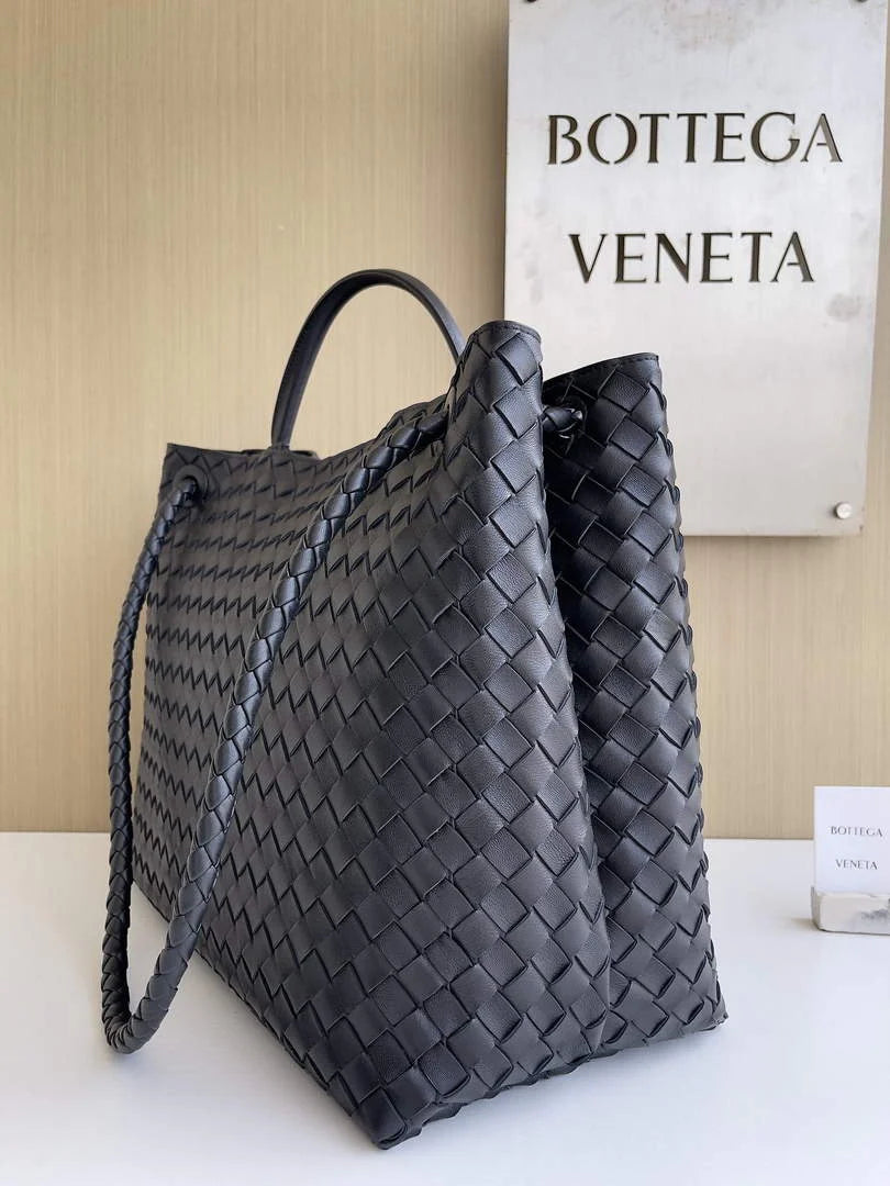 Bottega Veneta Large Andiamo Bag 766019 Black Lambskin Intrecciato Silver