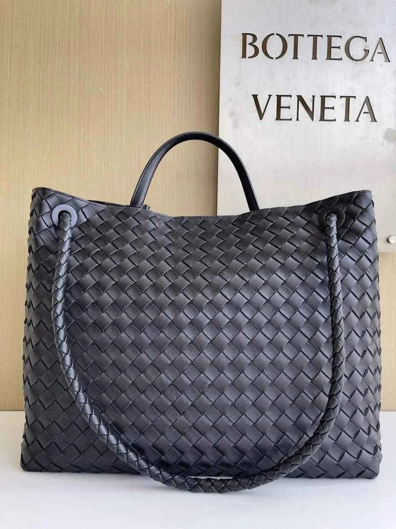 Bottega Veneta Large Andiamo Bag 766019 Black Lambskin Intrecciato Silver