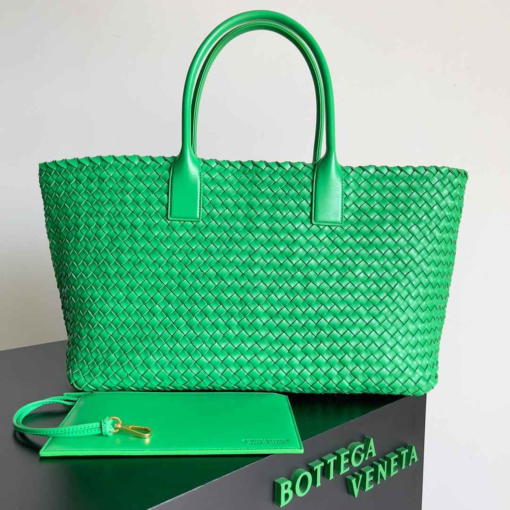 Bottega Veneta Large Cabat Bag 608811 Green Lambskin leather