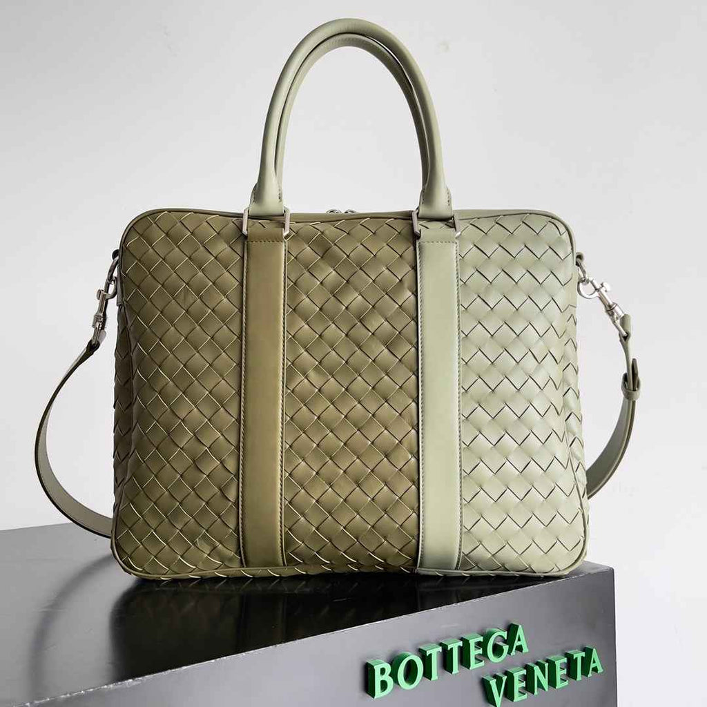 Bottega Veneta Large Intrecciato Briefcase 755128 Calfskin Green