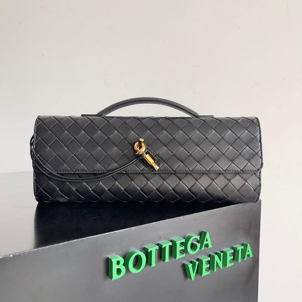 Bottega Veneta Long Clutch Andiamo With Handle 741511 Calfskin Black