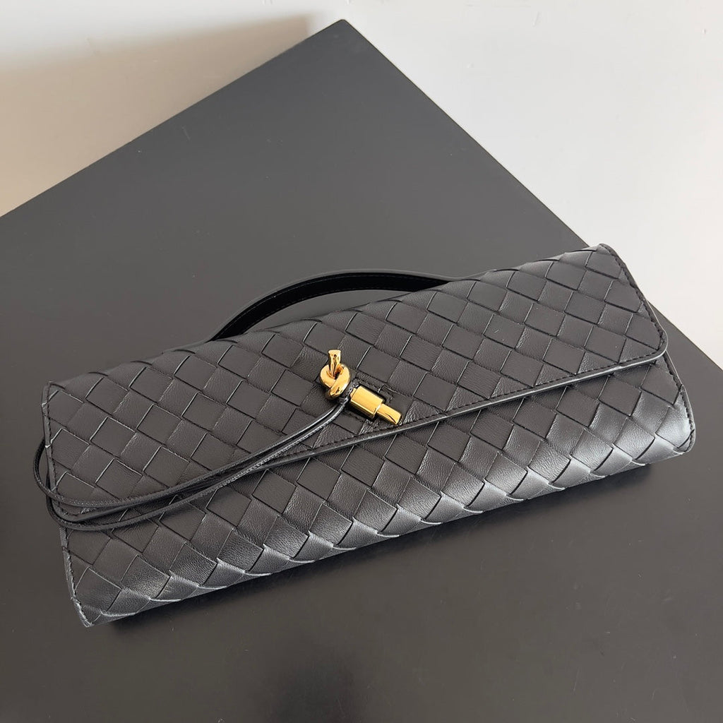 Bottega Veneta Long Clutch Andiamo With Handle 741511 Calfskin Black