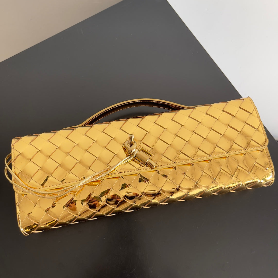 Bottega Veneta Long Clutch Andiamo With Handle 741511 Calfskin Gold