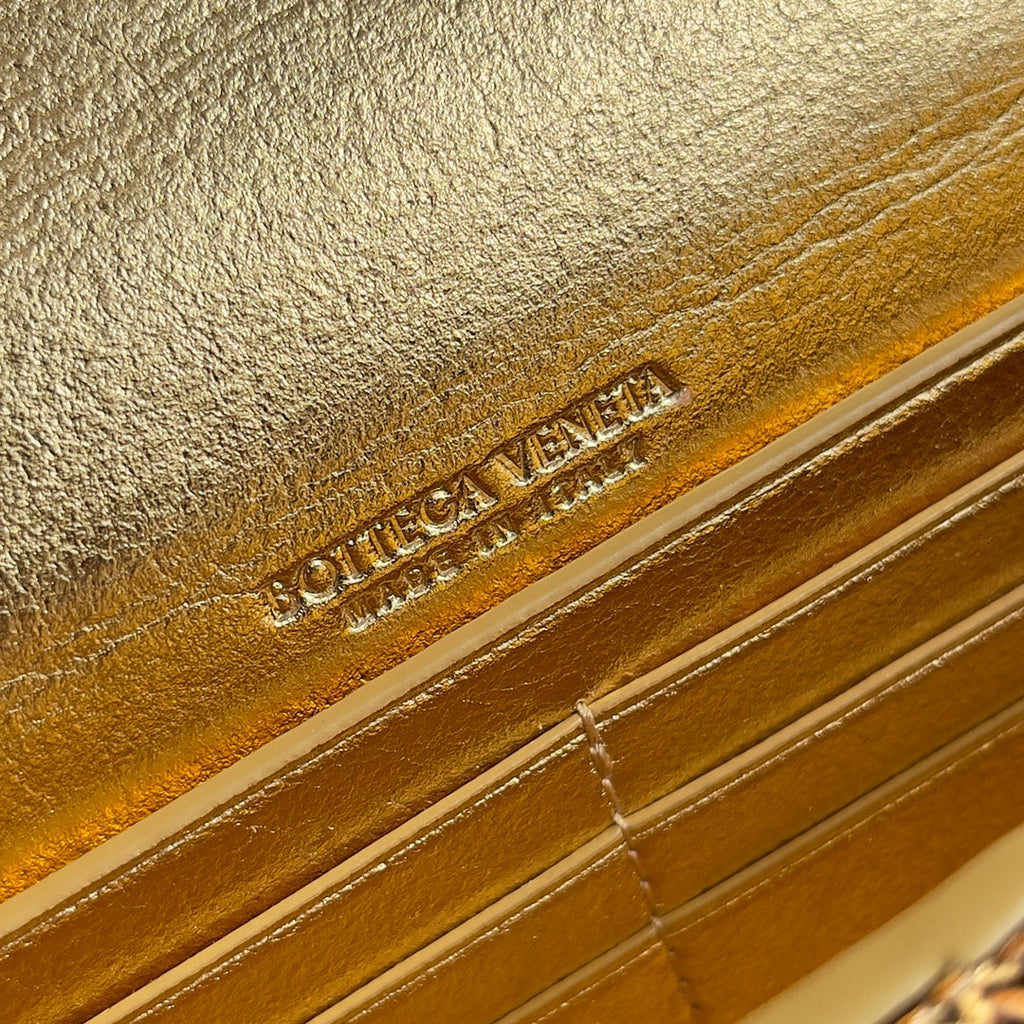 Bottega Veneta Long Clutch Andiamo With Handle 741511 Calfskin Gold