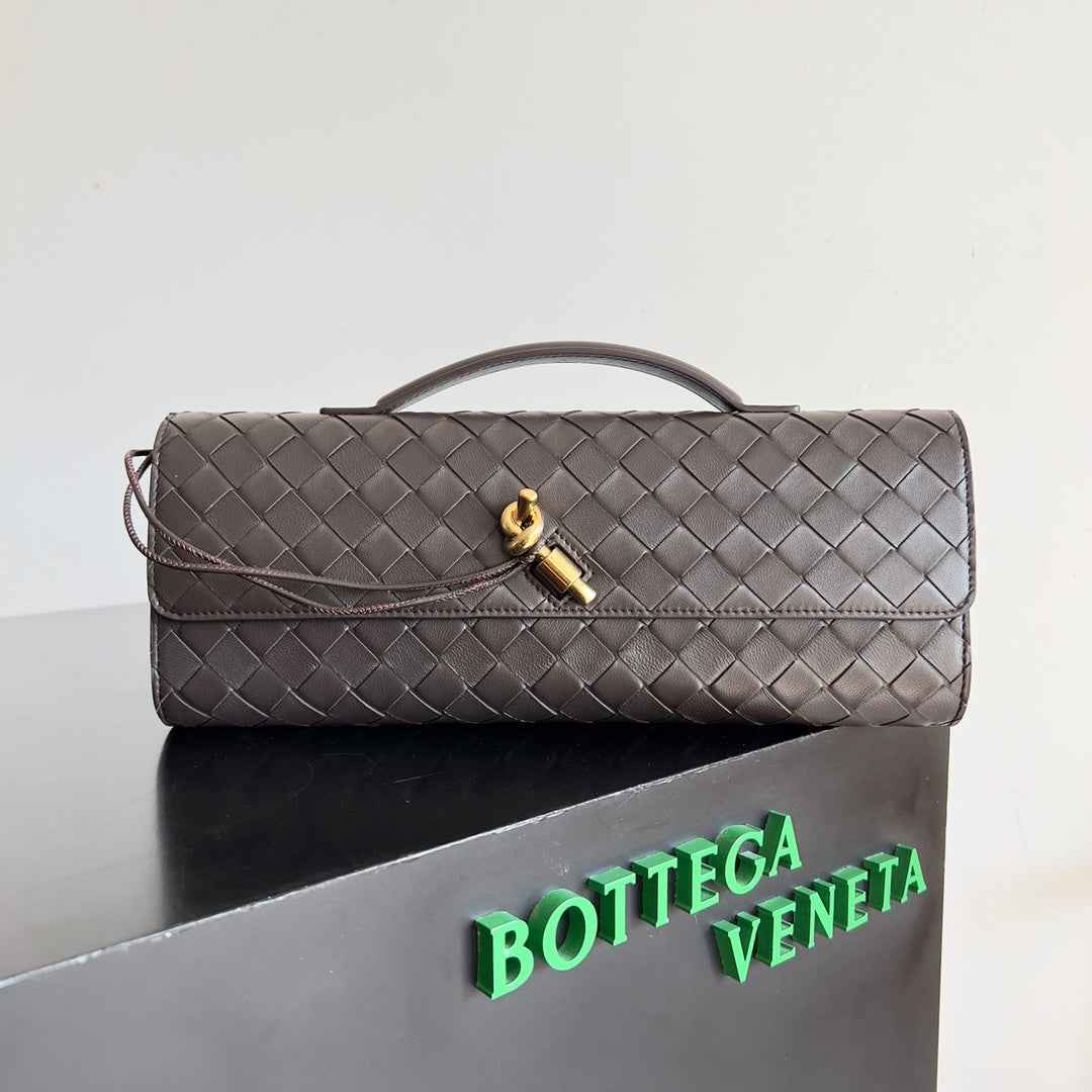 Bottega Veneta Long Clutch Andiamo With Handle 741511 Calfskin Brown
