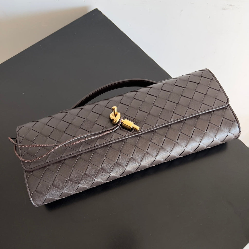 Bottega Veneta Long Clutch Andiamo With Handle 741511 Calfskin Brown