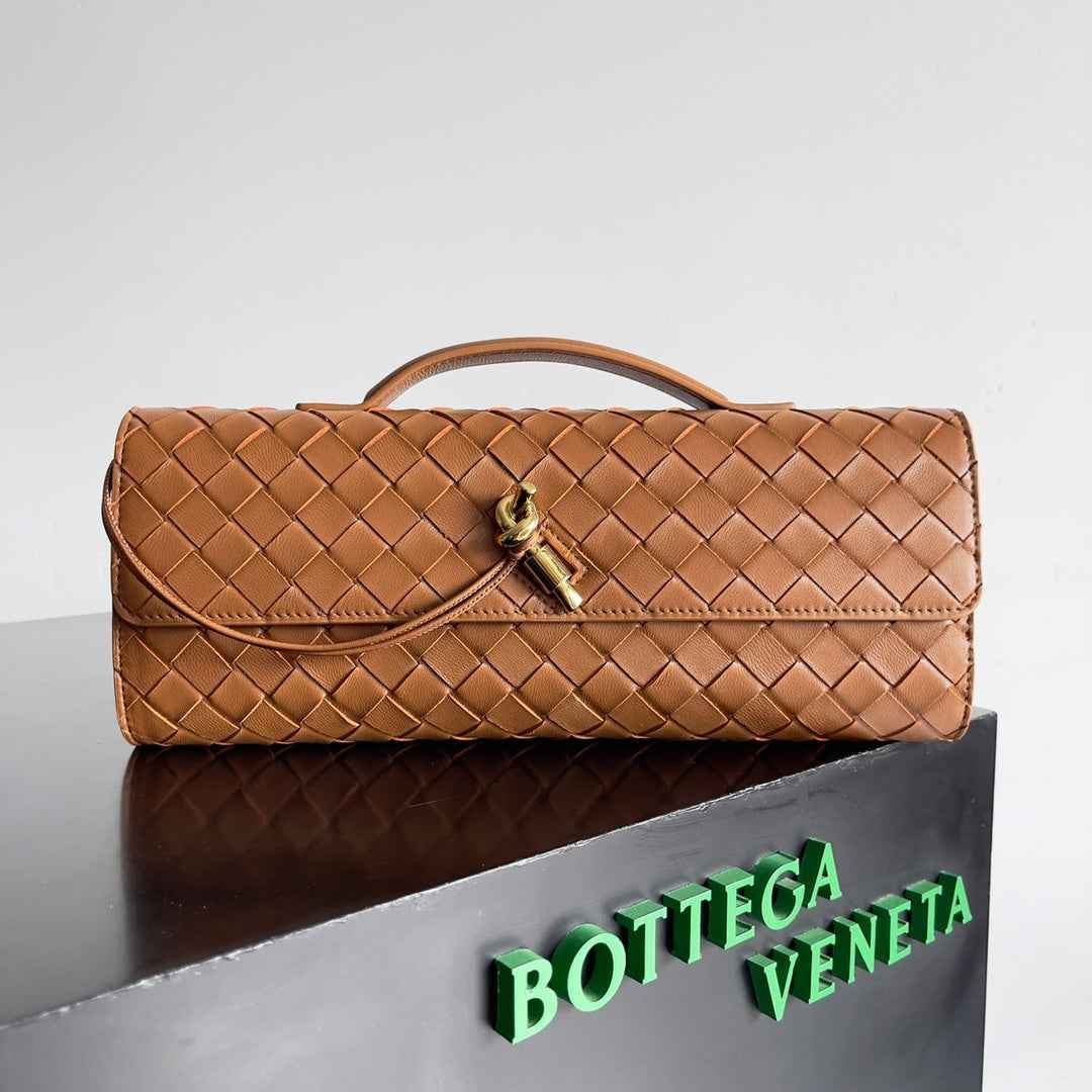 Bottega Veneta Long Clutch Andiamo With Handle 741511 Calfskin Tan