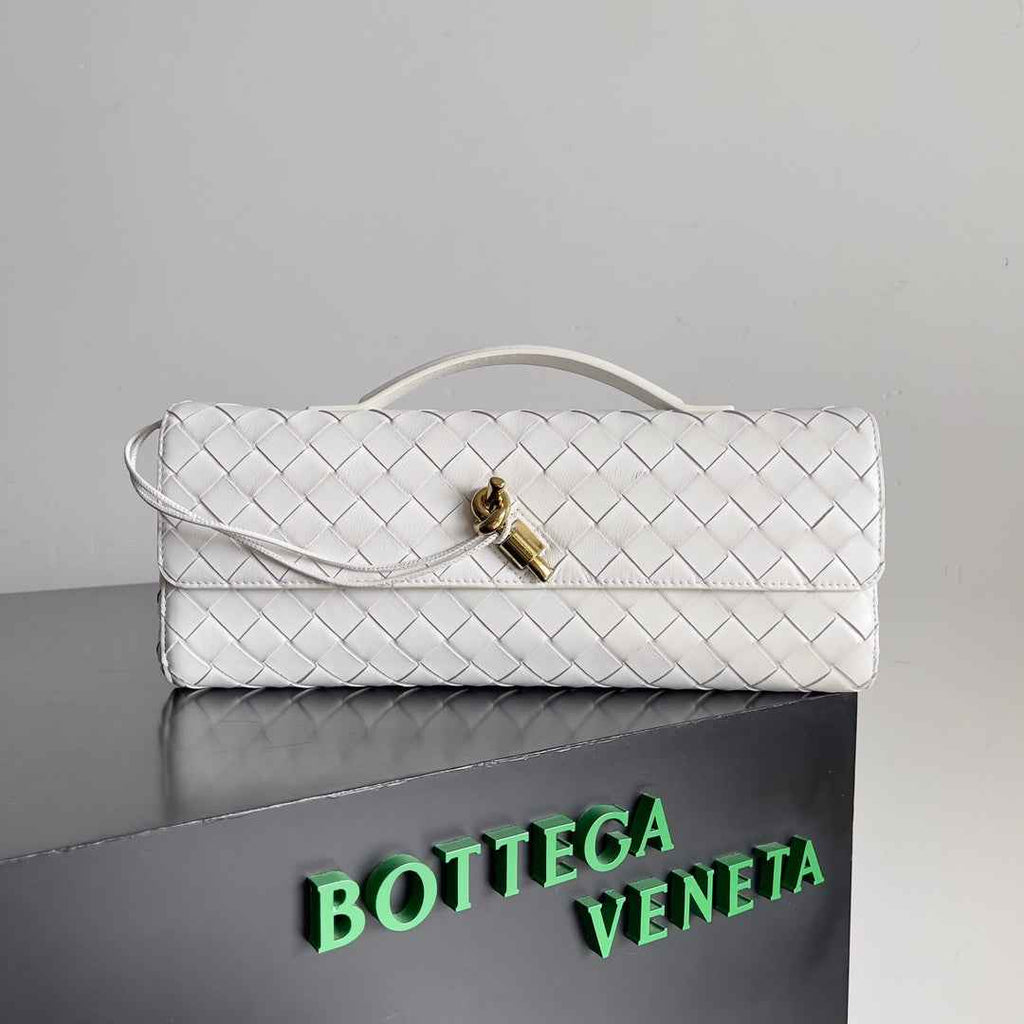 Bottega Veneta Long Clutch Andiamo With Handle 741511 Calfskin White